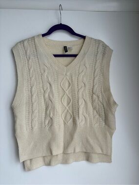 H&M Cable Knit Cream V-Neck Sweater Vest